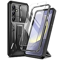 TONGATE for Samsung Galaxy S24 Case with Kickstand, [Bulit-in Slide Camera Cover & Belt-Clip] Full-Body Military Grade Shockproof Galaxy S24 Phone Case with Screen Protector, Black