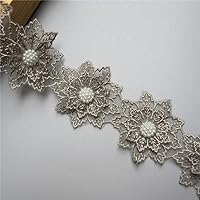 3 Meters Flower Pearl Lace Edge Trim Ribbon 6cm Width Vintage Style Edging Trimmings Fabric Embroidered Applique Sewing Craft Wedding Dress Embellishment DIY Cards Hats Clothes Embroidery (Grey)