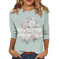 Women's Mother's Day T-Shirts Fashion Casual 3/4 Sleeve Print Stand Collar Pullover Top Blouses, S-3XL