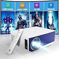 2023 Newest Projector, Wielio Native 1080P 12000 Lumen 4K Portable Home Video Projector with Wifi and Bluetooth Compatible with Iphone Android Phone Smartphone/TV Stick/Laptop (Tripod Screen Included)