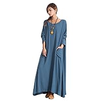 Women's Linen Cotton Dress Loose Breathable Kaftan Large Long Clothing a29