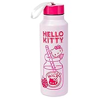 Silver Buffalo Hello Kitty Kawaii Strawberry Milk Pink Stainless Steel Water Bottle with Strap, 27 Ounces