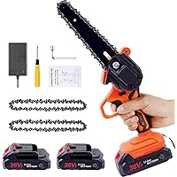Mini Chainsaw Cordless, 6 Inch Battery Powered Chainsaw Pruning Chain Saw, One-Handed Portable Electric Small Chainsaw for Gardening Tree Trimming and Branch Wood Cutting(2x Battery,2x Chain)