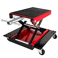 Motorcycle Lift, 1100 LBS Motorcycle Lift ATV Scissor Lift Jack with Dolly & Hand Crank,Center Hoist Crank Stand with Wide Deck & Tool Tray for Street Bikes,Cruiser Bikes,Touring Motorcycles