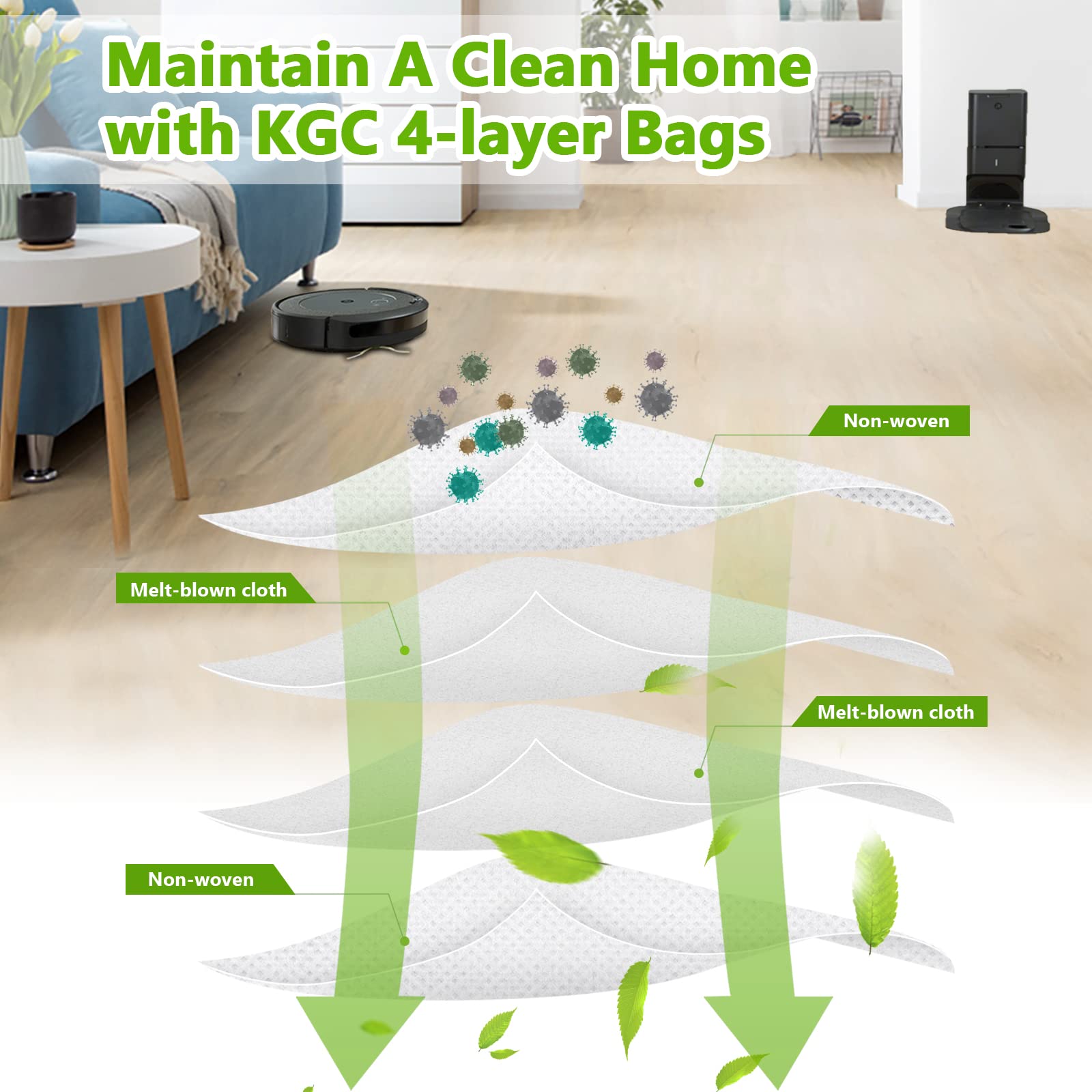 KGC 10 Pack Vacuum Bags Compatible with iRobot Roomba Bags i & s & j Series, Replacement for iRobot Roomba i1+ i3+(3550) i4+ i6+ i7+ i7Plus j7+(7550) i8+ s9+ Vacuum with Automatic Dirt Disposal Bags