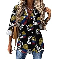 It's in My DNA Colombian Flag Long Sleeve Shirts for Women Irregular Hem Button Down Blouse Loose V Neck Tees Top