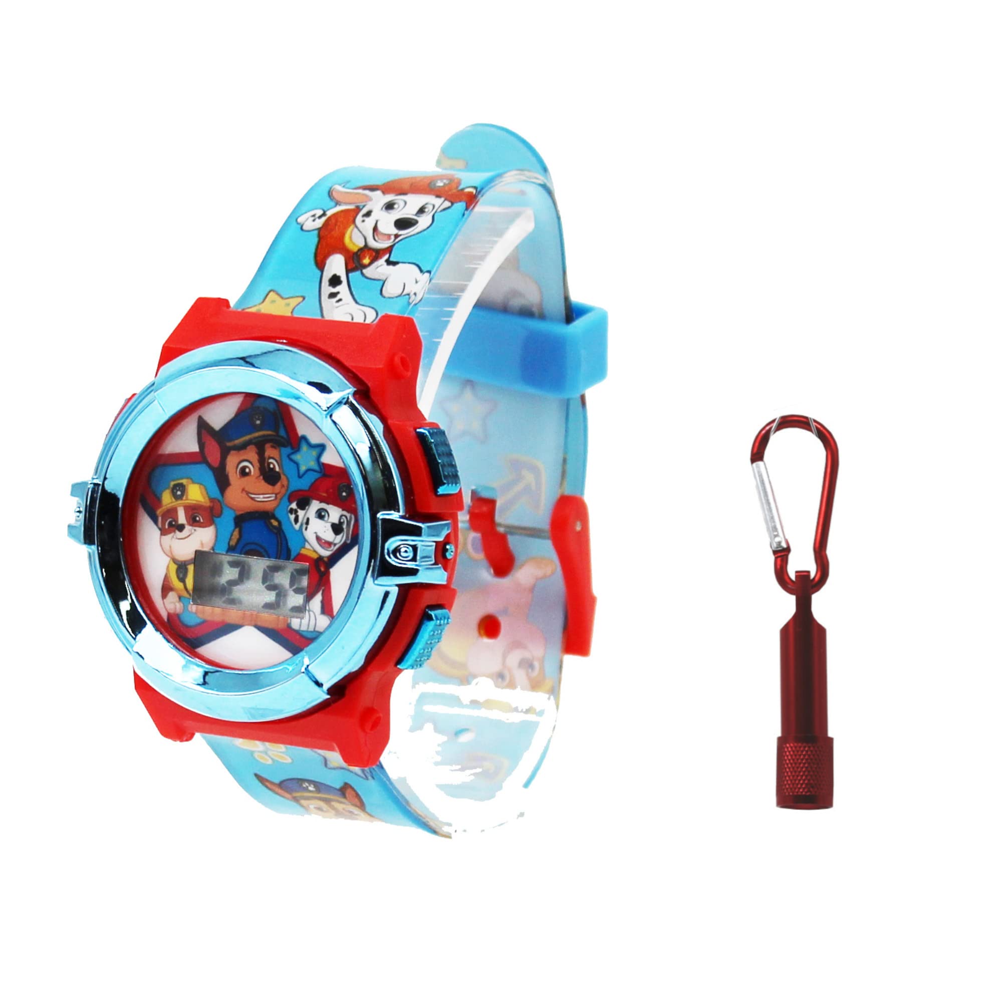 Accutime Kids Nickelodeon Paw Patrol Red & Blue Digital Flashing LCD Quartz Wrist Watch with Flashlight Accessory, Graphic Character Strap for Boys, Girls, Kids (Model: PAW40070AZ)