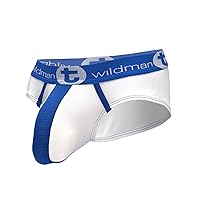 Wildmant Mesh Big Boy Pouch Brief with Stripe White and Blue
