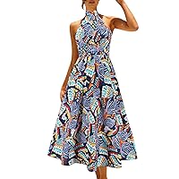Bohemian Dress for Women 2024 Floral Print Casual Trendy Pretty with Sleeveless Round Neck Summer Dresses