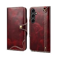 LZTONGK-Cowhide Leather Genuine Oil Wax Phone Case for Samsung Galaxy S23 Ultra/S23 Plus/S23 FE/S23 with Detachable Wrist Strap with 3 Card Slots&Cash Slot (S23Ultra,RED1)