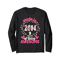 9 Years Old 9th Birthday Born in 2014 Women Girls Floral Long Sleeve T-Shirt