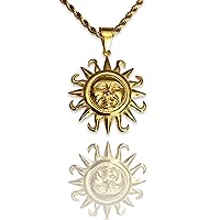 Vintage Sun Circle Coin Necklace Men's Women 14k Gold Finish Pendant Stainless Steel Real 3 mm Rope Chain Necklace, Mens Jewelry, Iced Pendant, Rope Necklace, Sun necklace