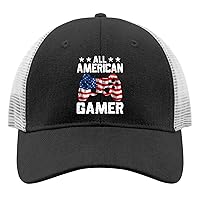 All American Gamer 4th of July Video Games Hats for Mens Baseball Caps Funny Washed Workout Hats Fitted