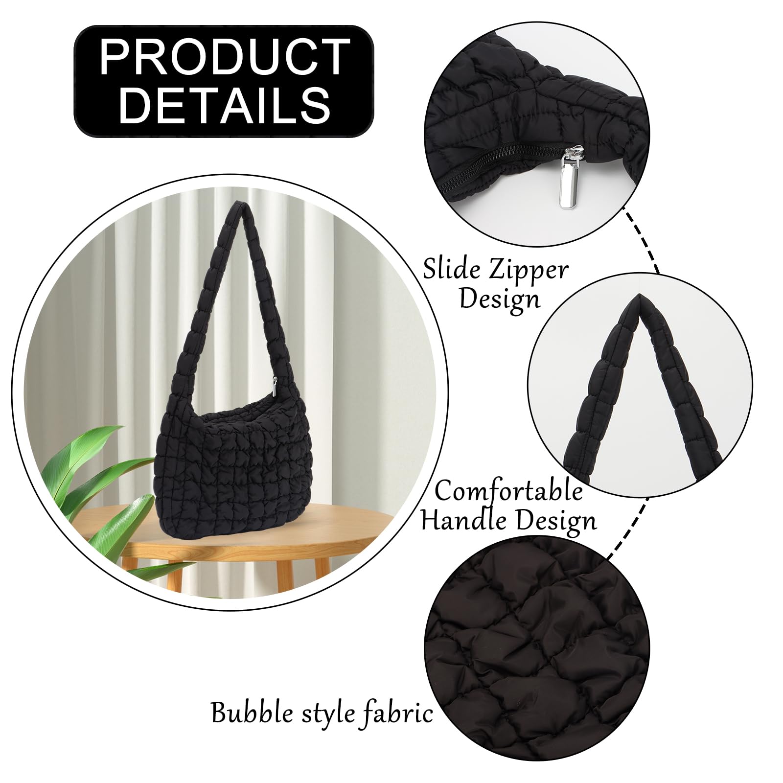 GOKTOW Puffer Quilted Carryall Bag,Quilted Shoulder Bag,Puffy Tote Bag Purse,Large Nylon Hobo Handbag