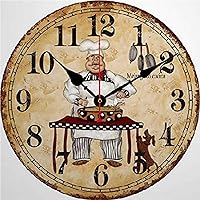 ArogGeld Chef Kitchen Clock Arabic Numerals Wall Clock Personalized 10 Inch Battery Operated Wall Decor Silent Non-Ticking Wooden Wood Clocks for The Kitchen Bedroom Office, q8vxxzwyoxl8
