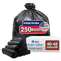 Reli. 40-45 Gallon Trash Bags Heavy Duty | 250 Bags | Large Black Garbage Bags | 39, 40, 42, 45 Gallon | Made in USA