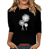 Gym Tops for Women, Summer Blouses for Women 2024 Shirts for Women Womens Fashion 3/4 Sleeve Blouse O Neck Summer Tunic Trendy 2024 Floral Print Tee Graphic Tees Ladies Tshirt (Black,4X-Large)