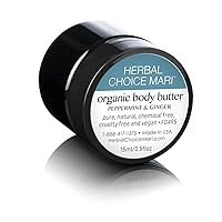 Nature's Brands Organic Body Butter by Herbal Choice Mari (Peppermint & Ginger, 0.5 Fl Oz Jar) - No Toxic Synthetic Chemicals - TSA-Approved Travel Size