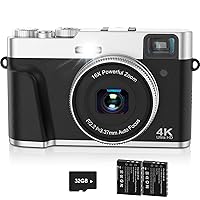 4K Digital Camera with SD Card Autofocus, Upgraded Digital Camera with Flash Viewfinder & Dial, Vlogging Camera for Photography and Anti-Shake,16X Zoom Travel Portable Camera, 2 Batteries