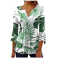 Womens Floral Summer Tops Casual Fashion 3/4 Sleeve v Neck Shirt Summer Vacation Lightweight Comfy Pullovers 2024