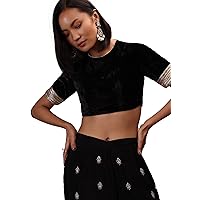 Women's Stitched Velvet Blouse For Sarees || Indian Bollywood Padded Readymade Choli Crop Top