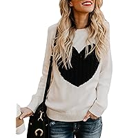 shermie Women's Pullover Sweaters Long Sleeve Crewneck Cute Heart Knitted Casual Sweater