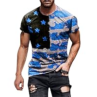 America Patriotic Flag Men’s Shirt Neck Daily Classic Top Grunt Tshirts Shirts for Men 4th of July Independence Day
