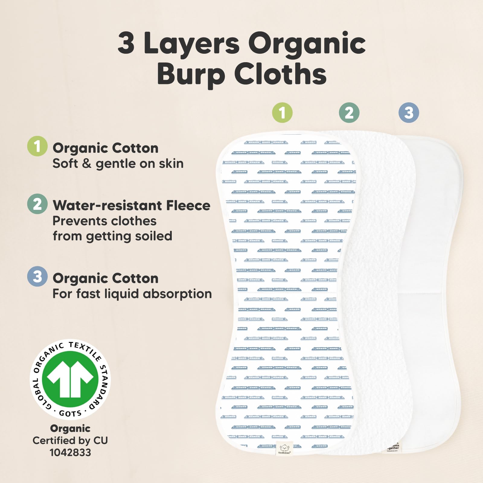 KeaBabies 5-Pack Organic Burp Cloths for Baby Boys and Girls and 8-Pack Organic Baby Bibs for Girls & Boys - Ultra Absorbent Burping Cloth, Teething Baby Bibs for Boy, Girl, Burp Clothes