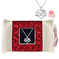Eternal Rose with 925 Sterling Silver Necklace Infinite Heart Love Silver Pendant Necklace in Rose Jewelry Box Gift for Mum Women on Mother's Day Valentine's Day Anniversary Romantic Gifts for Her