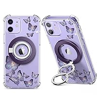 GVIEWIN Bundle - Compatible with iPhone 12 Case (Alluring Butterfly) + Magnetic Phone Ring Holder (Purple)