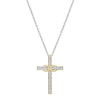 Dazzlingrock Collection 0.06 Carat (ctw) Round Diamond Ladies Cross Pendant (Silver Chain Included), Yellow Plated Sterling Silver