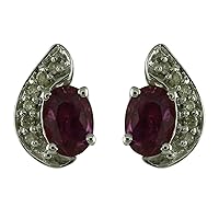 Ruby Natural Gemstone Oval Shape Stud Anniversary Earrings 10K, 14K, 18K White Gold Jewelry