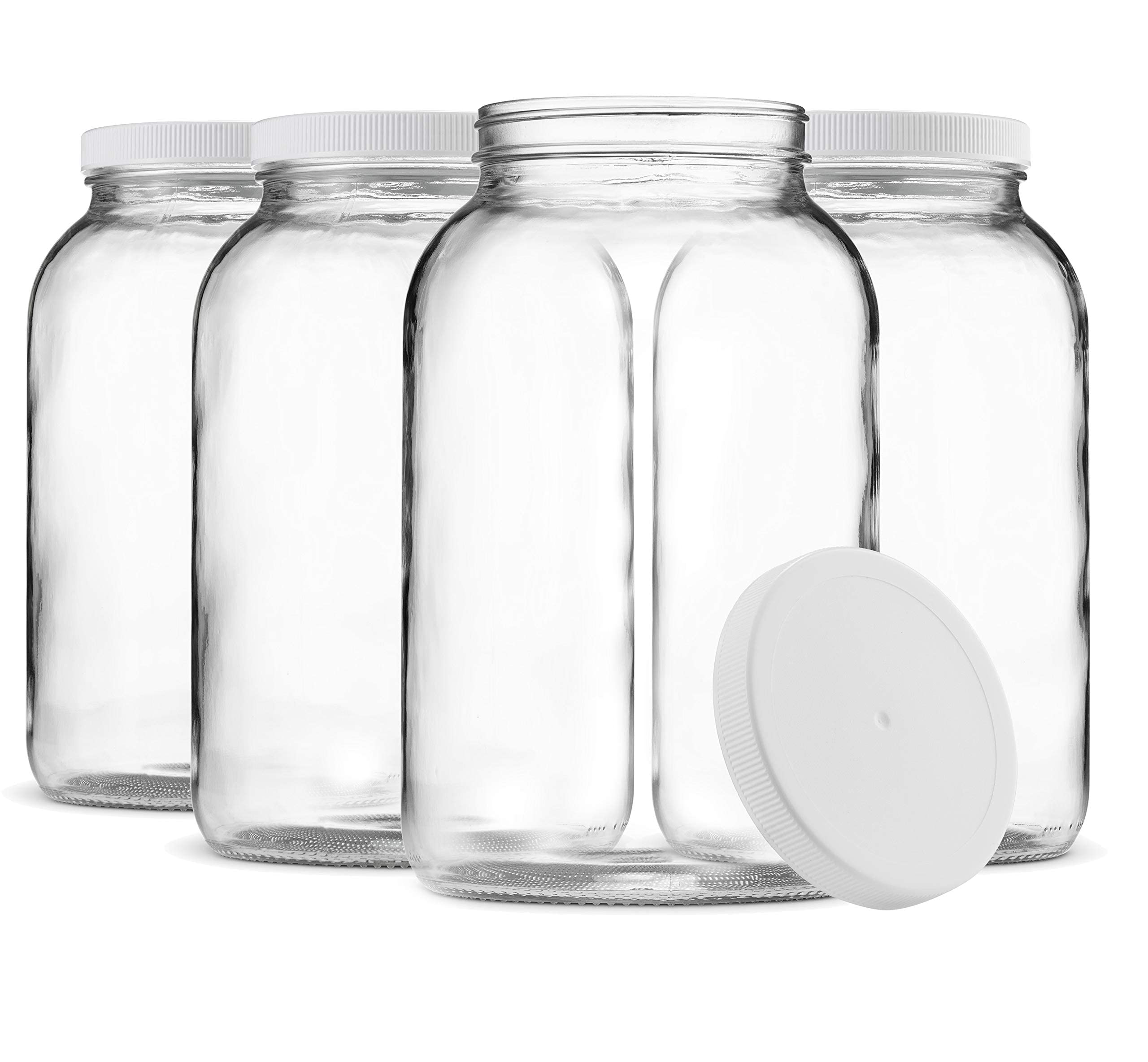 Paksh Novelty 1-Gallon Glass Jar Wide Mouth with Airtight Plastic Lid - USDA Approved BPA-Free Dishwasher Safe Mason Jar for Fermenting, Kombucha, ...