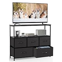DUMOS TV Stand Dresser for Bedroom Entertainment Center with 5 Fabric Drawers Storage Organizers Units, Media Console Table with Open Shelf up for 45