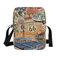 Route 66 Messenger Bag for Women Men Crossbody Shoulder Bag Crossbody Cell Phone Purse Mens Purse Satchel with Adjustable Strap for Cycling Hiking