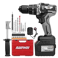 21V Cordless Drill Driver Batteries Max Torque 200N.m 1/2 Inch Metal Keyless Chuck 20+3 Position 0-2150RMP Variable Speed Impact Hammer Drill Screwdriver With PlasticTool Box and 27pcs Drill Bits.