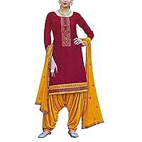 ladyline Womens Embroidered Patiala Salwar Kameez Suit Punjabi Dress | Chiffon Dupatta | Pakistani