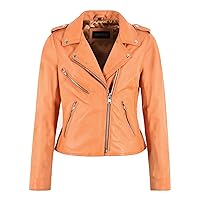 Women's Brando Style Peach Biker Leather Jacket Fitted Short Length Fashion Jacket 4218