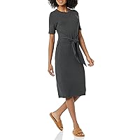 Amazon Essentials Women's Supersoft Terry Short-Sleeve Crewneck Tie-Front Midi Dress (Previously Daily Ritual)