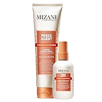 Mizani Press Agent Styling Cream and Serum Set | Control Frizz, Moisturizes and Protect Hair from Heat Styling and Blowouts | Thermal Smoothing for Dry, Frizzy Hair | With Argan Oil