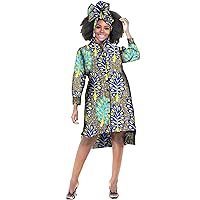 African Dresses for Women Plus Size Loose Long Sleeve Shirt Dress with Print Headscarf African Clothing