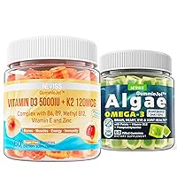 NEVISS Vitamin D3 5000IU + K2 (MK-7) 120mcg Filled Gummies + Vegan Omega 3 Gummies 1000mg
