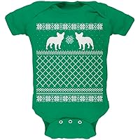 French Bulldog Ugly Christmas Sweater Kelly Green Soft Baby One Piece