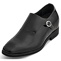 CALTO Men's Invisible Height Increasing Elevator Shoes - Leather Slip-on Lightweight Formal Dress Loafers- 2.8 Inches Taller