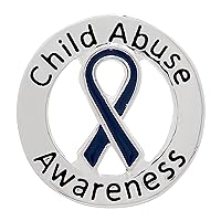Fundraising For A Cause Child Abuse Awareness - Dark Blue Ribbon Round Pin