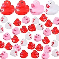 50 Pieces Valentine Rubber Ducks Mini Love Ducks Holiday Bath Ducky Favors Heart Themed Duck Bathtub Pool Toys Novelty Baby Bath Toy for Valentine's Day Birthday Party Goodie Bag Fillers Gift