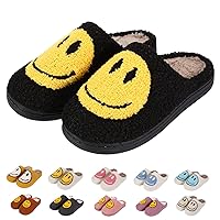 Cute Smile Happy Face Slippers,Retro Soft Plush Comfy Warm Fuzzy Home Slippers for Women and Men, Non Slip Sole Fur Cloud Slides Memory Foam Slides Winter Pillows Flat Shoes
