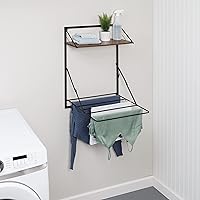 Honey-Can-Do Collapsible Wall-Mounted Clothes Drying Rack with Shelf, Black/Walnut DRY-09779 Black