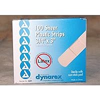 Dynarex Adhesive Sheer Strips Bandage, Sterile, 1 Inches X 3 Inches, 100 Count (Pack of 3)