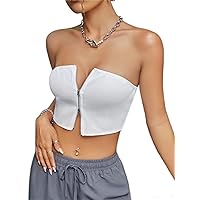 Womens Summer Tops Sexy Casual T Shirts for Women Zip Up Crop Tube Top
